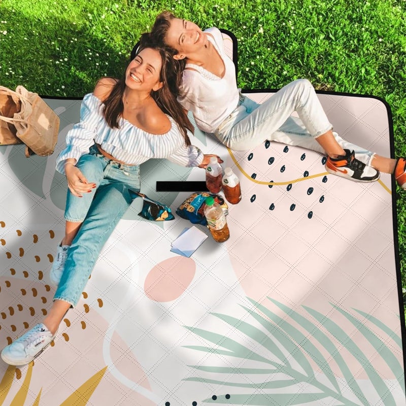BEW Picnic Blankets,79''x79'' Extra Large Sandproof Waterproof Beach Blanket,Foldable Portable 3-Layer Polyester Outdoor Picnic Blanket for Grass Lawn,Beach,Family Camping,Park,Travel-Tropical Leaves - Image 2